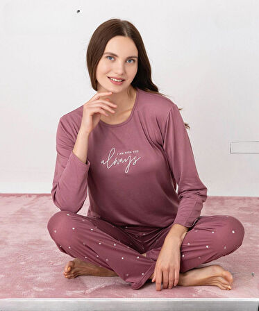 Pijamoni Kadın Milan Bisiklet Yaka Uzun Kol İnce Pijama Takımı 7600/37 - 1 Adet