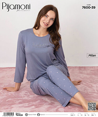 Pijamoni Kadın Milan Bisiklet Yaka Uzun Kol İnce Pijama Takımı 7600/39 - 1 Adet