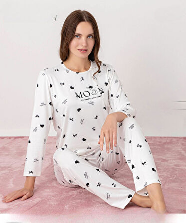 Pijamoni Kadın Milan Bisiklet Yaka Uzun Kol İnce Pijama Takımı 7600/42 - 1 Adet