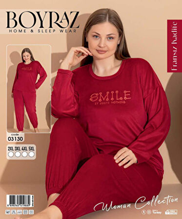 Boyraz Kadın KIŞLIK Fransız Kadife Büyük Beden Bisiklet Yaka Uzun Kol Pijama Takımı 03130 - 1 Adet