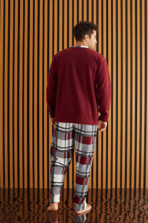 Pijamoni Erkek Düğme Yaka Kışlık Polar Pijama Takımı 6100/15 - 1 Adet