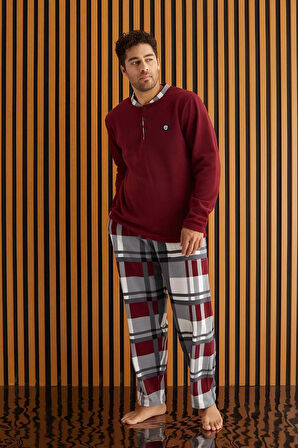 Pijamoni Erkek Düğme Yaka Kışlık Polar Pijama Takımı 6100/15 - 1 Adet