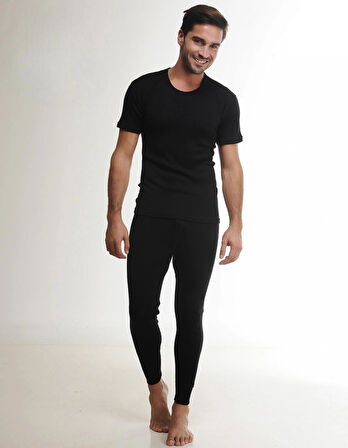 Hasyün Erkek %61 Siyah Yün Kısa Kollu Fanila Atlet Ve Uzun Don İçlik Takım 4000/4001- 1 Set