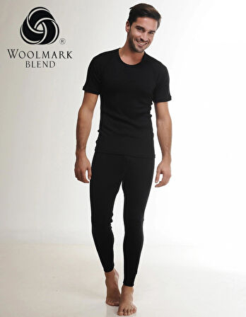 Hasyün Erkek %61 Siyah Yün Kısa Kollu Fanila Atlet Ve Uzun Don İçlik Takım 4000/4001- 1 Set