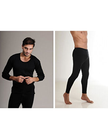 Hasyün Erkek %61 Siyah Yün Uzun Kollu Fanila Atlet Ve Uzun Don İçlik Takım 4001/4002- 1 Set