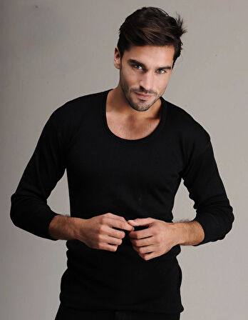 Hasyün Erkek %61 Siyah Yün Uzun Kollu Fanila Atlet Ve Uzun Don İçlik Takım 4001/4002- 1 Set