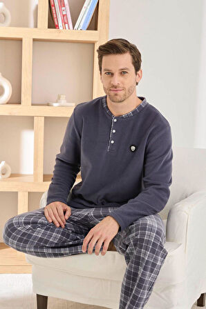 Pijamoni Erkek Düğme Yaka Kışlık Polar Pijama Takımı 6100/7.7 - 1 Adet