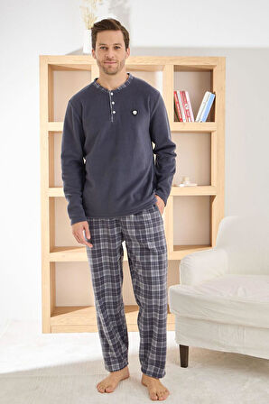 Pijamoni Erkek Düğme Yaka Kışlık Polar Pijama Takımı 6100/7.7 - 1 Adet