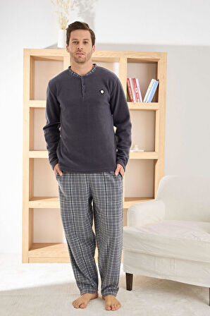 Pijamoni Erkek Düğme Yaka Kışlık Polar Pijama Takımı 6100/14,1 - 1 Adet