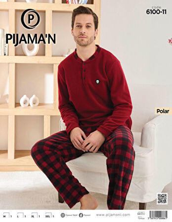 Pijamoni Erkek Düğme Yaka Kışlık Polar Pijama Takımı 6100/11,1 - 1 Adet