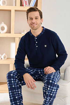 Pijamoni Erkek Düğme Yaka Kışlık Polar Pijama Takımı 6100/8,1 - 1 Adet