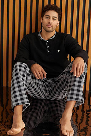 Pijamoni Erkek Düğme Yaka Kışlık Polar Pijama Takımı 6100/16,1 - 1 Adet