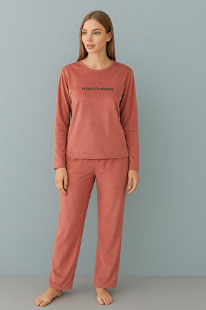 Mihra Kadın Kışlık Bisiklet Yaka Kadife Pijama Takımı 13166P - 1 Adet