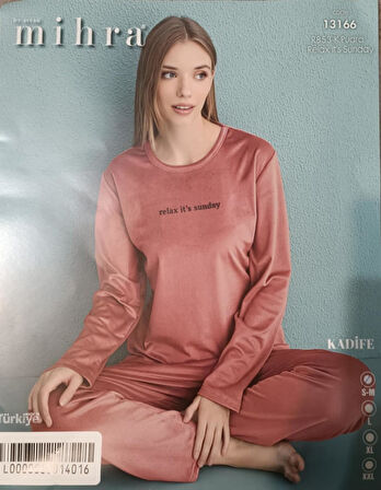 Mihra Kadın Kışlık Bisiklet Yaka Kadife Pijama Takımı 13166P - 1 Adet