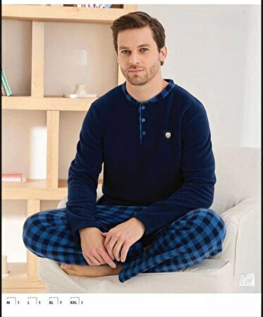 Pijamoni Erkek Düğme Yaka Kışlık Polar Pijama Takımı 6100/10,1 - 1 Adet