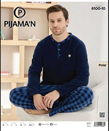 Pijamoni Erkek Düğme Yaka Kışlık Polar Pijama Takımı 6100/10,1 - 1 Adet