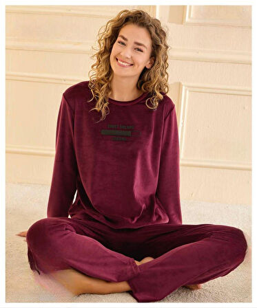 Mihra Kadın Kışlık Bisiklet Yaka Kadife Pijama Takımı 13166M - 1 Adet