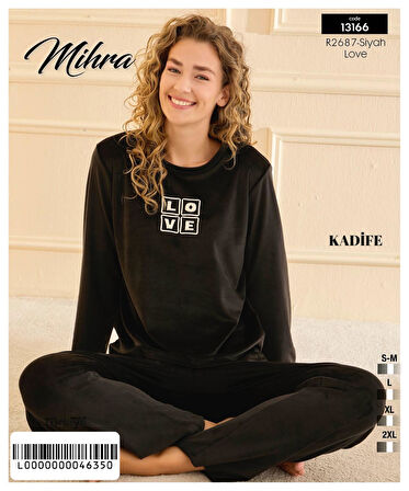 Mihra Kadın Kışlık Bisiklet Yaka Kadife Pijama Takımı 13166S - 1 Adet