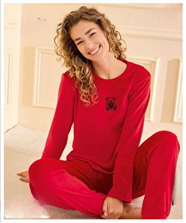 Mihra Kadın Kışlık Bisiklet Yaka Kadife Pijama Takımı 13165K - 1 Adet