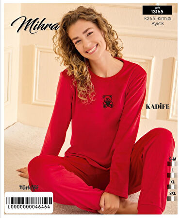 Mihra Kadın Kışlık Bisiklet Yaka Kadife Pijama Takımı 13165K - 1 Adet