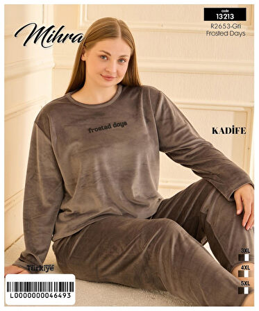 Mihra Kadın Kışlık Bisiklet Yaka Kadife Battal Pijama Takımı 132213G - 1 Adet