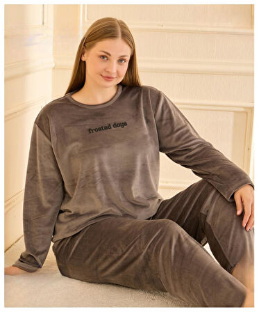 Mihra Kadın Kışlık Bisiklet Yaka Kadife Battal Pijama Takımı 132213G - 1 Adet