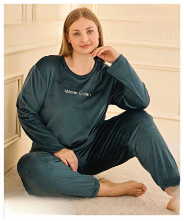 Mihra Kadın Kışlık Bisiklet Yaka Kadife Battal Pijama Takımı 132214P - 1 Adet