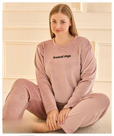 Mihra Kadın Kışlık Bisiklet Yaka Kadife Battal Pijama Takımı 132213P - 1 Adet