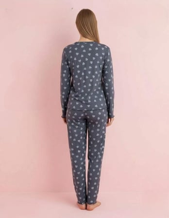 Pijamerry Kadın Bambu Baharlık Dantel Yaka Uzun Kol İnce Pijama Takımı 5204F - 1 Adet