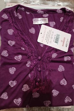 Pijamerry Kadın Bambu Baharlık Dantel Yaka Uzun Kol İnce Pijama Takımı 5206M - 1 Adet