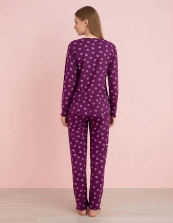 Pijamerry Kadın Bambu Baharlık Dantel Yaka Uzun Kol İnce Pijama Takımı 5206M - 1 Adet