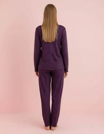 Pijamerry Kadın Bambu Baharlık Dantel Yaka Uzun Kol İnce Pijama Takımı 5207M - 1 Adet
