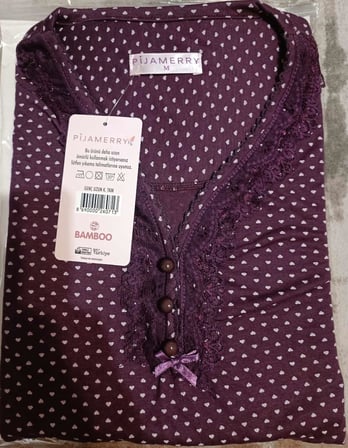 Pijamerry Kadın Bambu Baharlık Dantel Yaka Uzun Kol İnce Pijama Takımı 5207M - 1 Adet