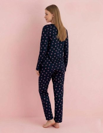 Pijamerry Kadın Bambu Baharlık Dantel Yaka Uzun Kol İnce Pijama Takımı 5209L - 1 Adet