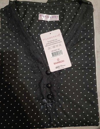 Pijamerry Kadın Bambu Baharlık Dantel Yaka Uzun Kol İnce Pijama Takımı 5210S - 1 Adet