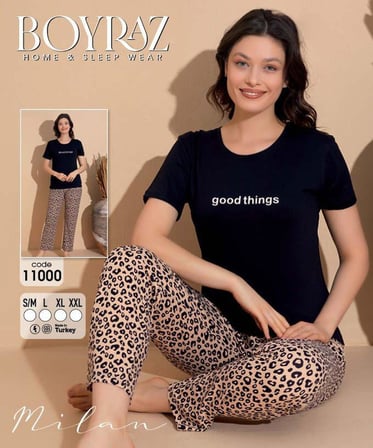 Boyraz Slim Fit Dar Kesim Kadın Milan Bisiklet Yaka Kısa Kol Pijama Takımı 11000S - 1 Adet