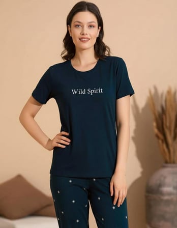 Boyraz Slim Fit Dar Kesim Kadın Milan Bisiklet Yaka Kısa Kol Pijama Takımı 11002Y - 1 Adet