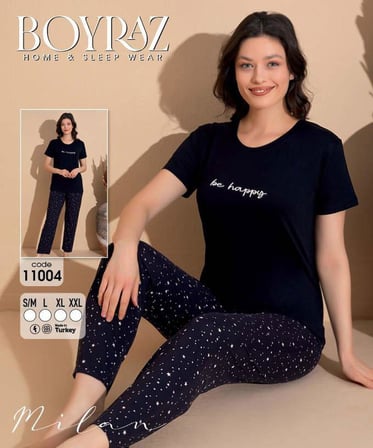 Boyraz Slim Fit Dar Kesim Kadın Milan Bisiklet Yaka Kısa Kol Pijama Takımı 11004S - 1 Adet