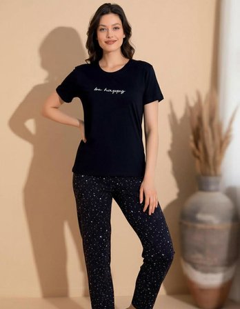 Boyraz Slim Fit Dar Kesim Kadın Milan Bisiklet Yaka Kısa Kol Pijama Takımı 11004S - 1 Adet