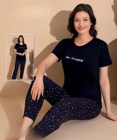 Boyraz Slim Fit Dar Kesim Kadın Milan Bisiklet Yaka Kısa Kol Pijama Takımı 11004S - 1 Adet