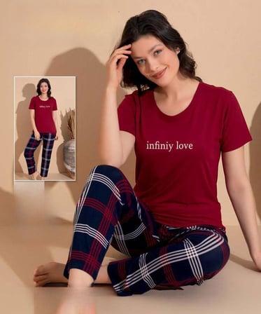 Boyraz Slim Fit Dar Kesim Kadın Milan Bisiklet Yaka Kısa Kol Pijama Takımı 11007B - 1 Adet