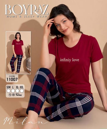 Boyraz Slim Fit Dar Kesim Kadın Milan Bisiklet Yaka Kısa Kol Pijama Takımı 11007B - 1 Adet