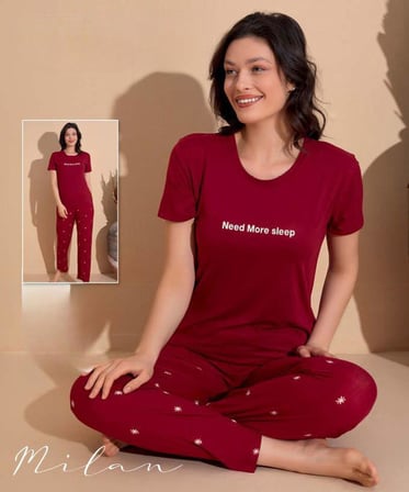 Boyraz Slim Fit Dar Kesim Kadın Milan Bisiklet Yaka Kısa Kol Pijama Takımı 11003B - 1 Adet