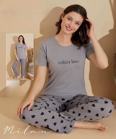 Boyraz Slim Fit Dar Kesim Kadın Milan Bisiklet Yaka Kısa Kol Pijama Takımı 11026G - 1 Adet