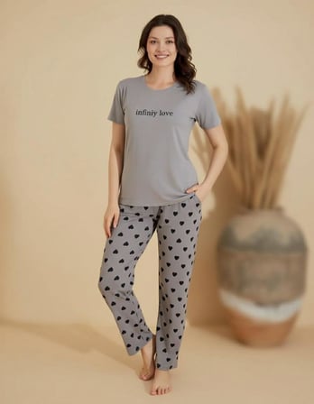 Boyraz Slim Fit Dar Kesim Kadın Milan Bisiklet Yaka Kısa Kol Pijama Takımı 11026G - 1 Adet