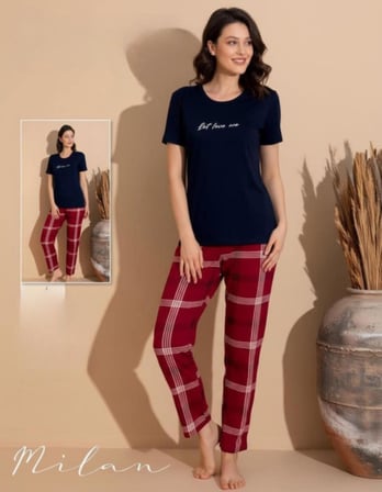 Boyraz Slim Fit Dar Kesim Kadın Milan Bisiklet Yaka Kısa Kol Pijama Takımı 11006L - 1 Adet
