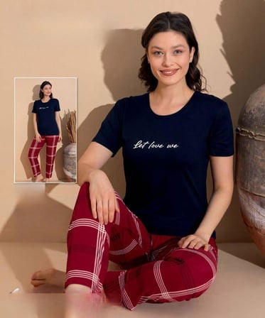 Boyraz Slim Fit Dar Kesim Kadın Milan Bisiklet Yaka Kısa Kol Pijama Takımı 11006L - 1 Adet