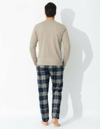 Boyraz Erkek Standart Kalıp Penye Düğme Yaka Uzun Kol Baharlık Pijama Takımı 0697 - 1 Adet