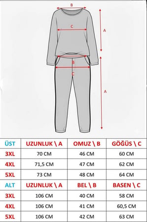 Pijamoni Kadın Milan Büyük Beden Bisiklet Yaka Uzun Kol İnce Pijama Takımı 7666/50 - 1 Adet