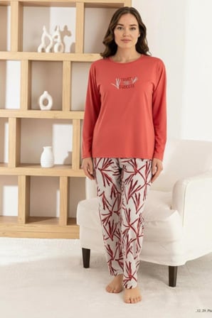 Pijamoni Kadın Milan Bisiklet Yaka Uzun Kol İnce Pijama Takımı 7600/18 - 1 Adet